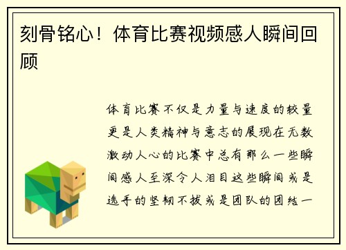 刻骨铭心！体育比赛视频感人瞬间回顾
